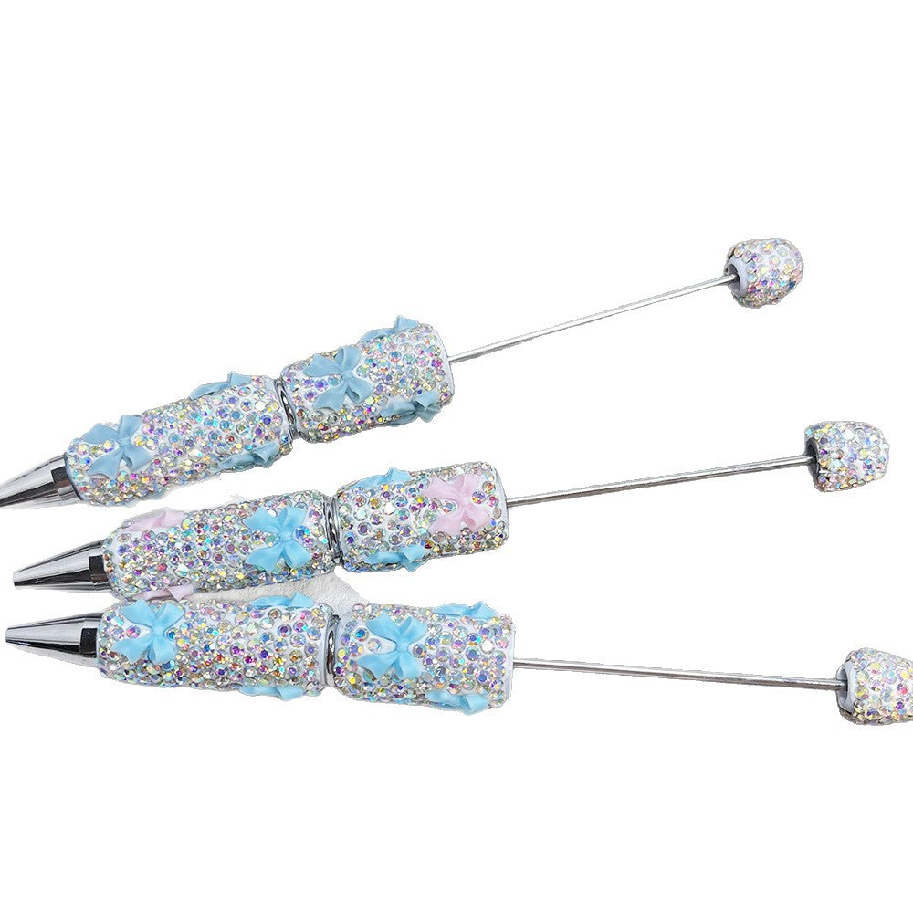 Cross-border full diamond soft pottery bow small fresh bead pen DIY creative multi-color diamond-encrusted gift pen ballpoint pen