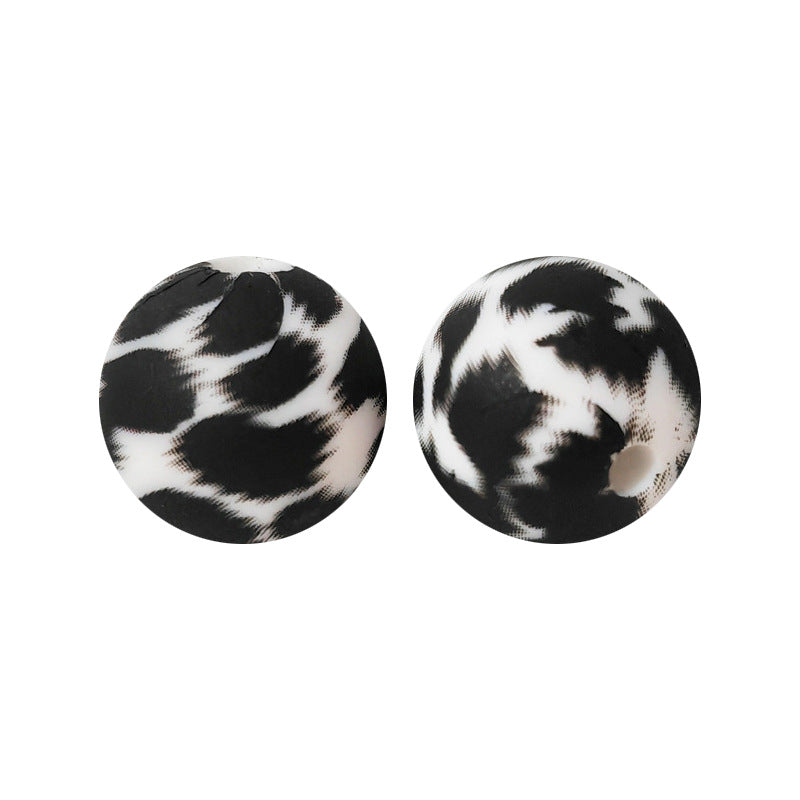 15mm Leopard Print Silicone Beads - Water Transfer Printed Daisy Round Beads for DIY Jewelry, Bead Pens, Loose Beads Wholesale #51-100
