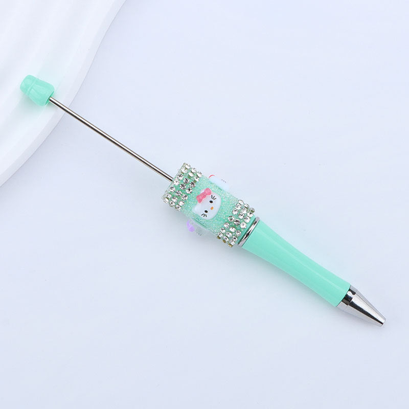 New KT cat litter sugar string bead pen DIY handmade cute fantasy cartoon cat cute jingle cat beaded ballpoint pen