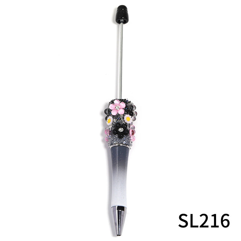 Heavy industry DIY three-dimensional flower gypsy coarse sugar pattern multi-color beaded rotating ballpoint pen