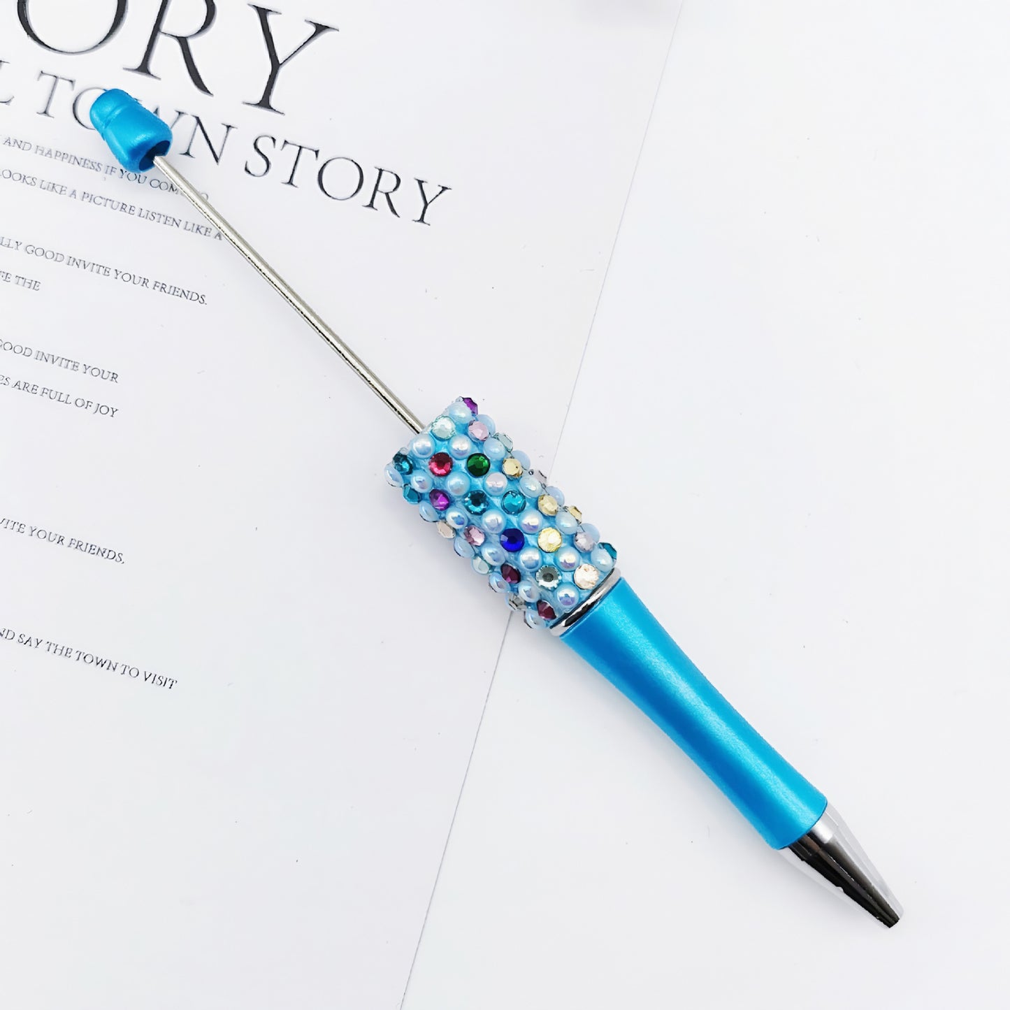 Gradual change color candy diamond bead pen DIY handmade diamond pearl agate ballpoint pen, cute creative gift pen