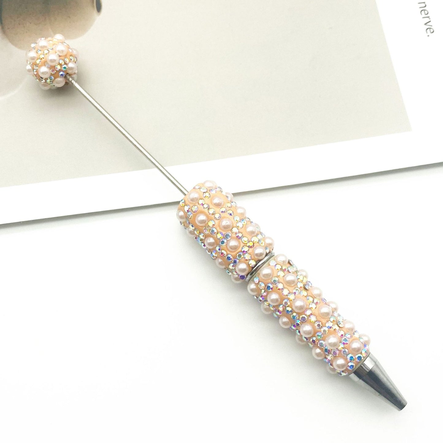 Cross-border heavy industry full of pearl bead pens, creative gradual change wearing beads DIY ballpoint pen gifts Colorful pearl pens