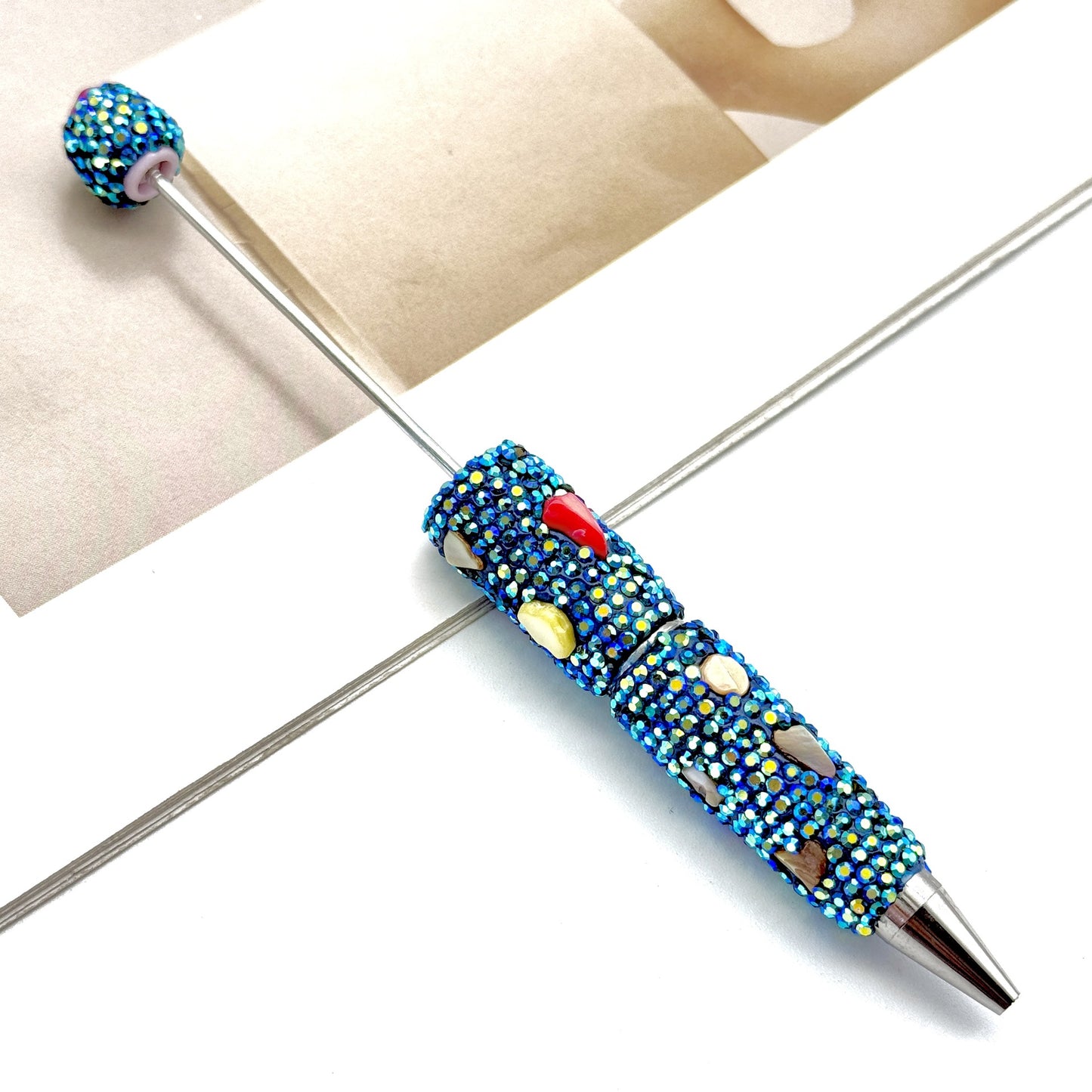 Cross-border electroplating colorful shell full diamond bead pen DIY handmade diamond ballpoint pen colorful shell stone pen
