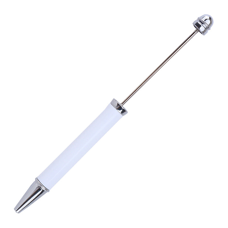 DIY Beadable Pens that can be Decorated with Pen Wraps and Beads, White-Silver Color