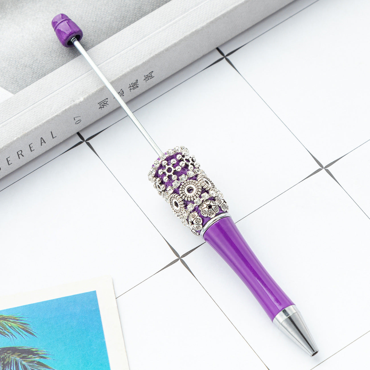 New DIY retro flower bead pen wholesale creative DIY handmade plastic bead pen cute girl heart plastic pen