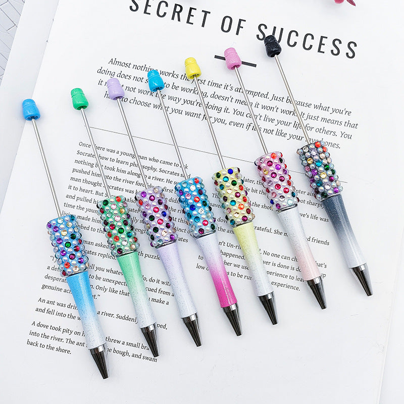 Gradual change color candy diamond bead pen DIY handmade diamond pearl agate ballpoint pen, cute creative gift pen