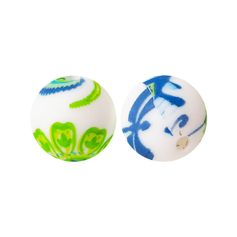15mm Silicone Beads Water Transfer Beads DIY Jewelry Bead Pen Loose Beads Wholesale #201-250