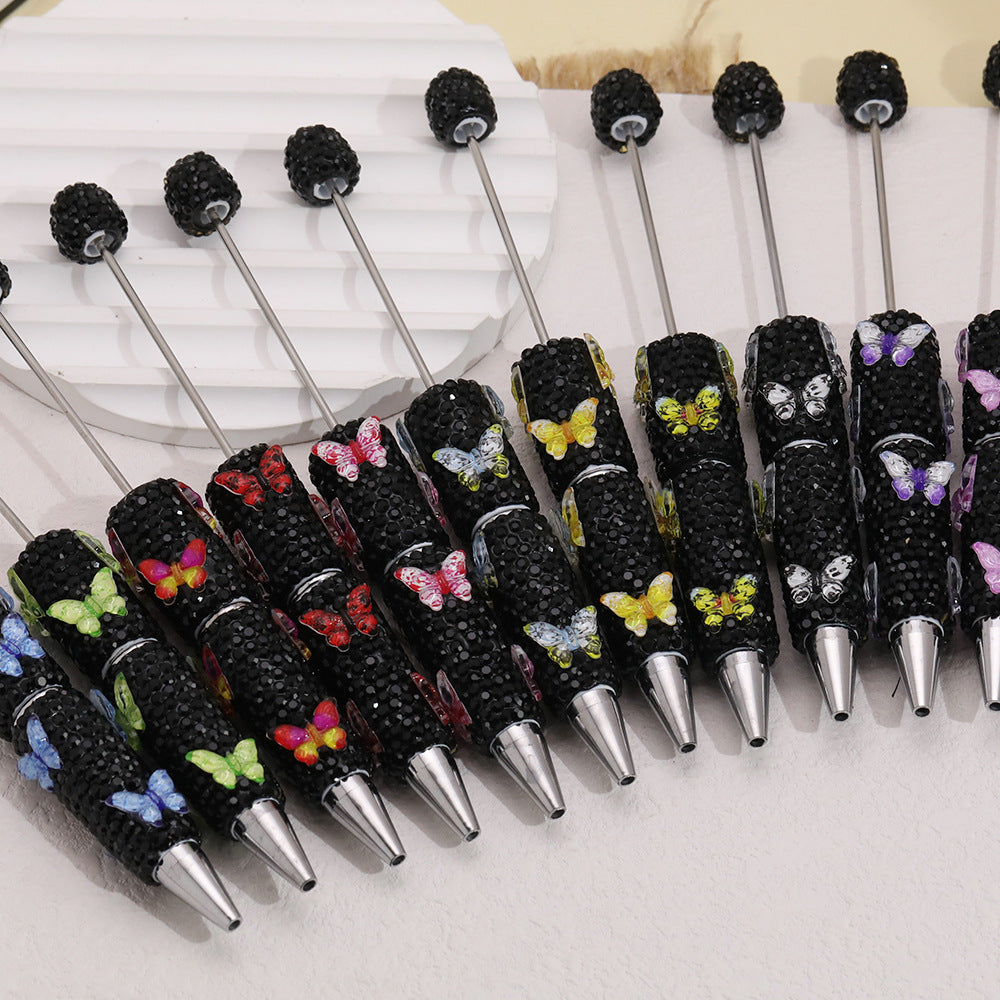 Cross-border creative butterfly soft pottery full of diamonds handmade bead pen DIY small gift gift pen creative ballpoint pen