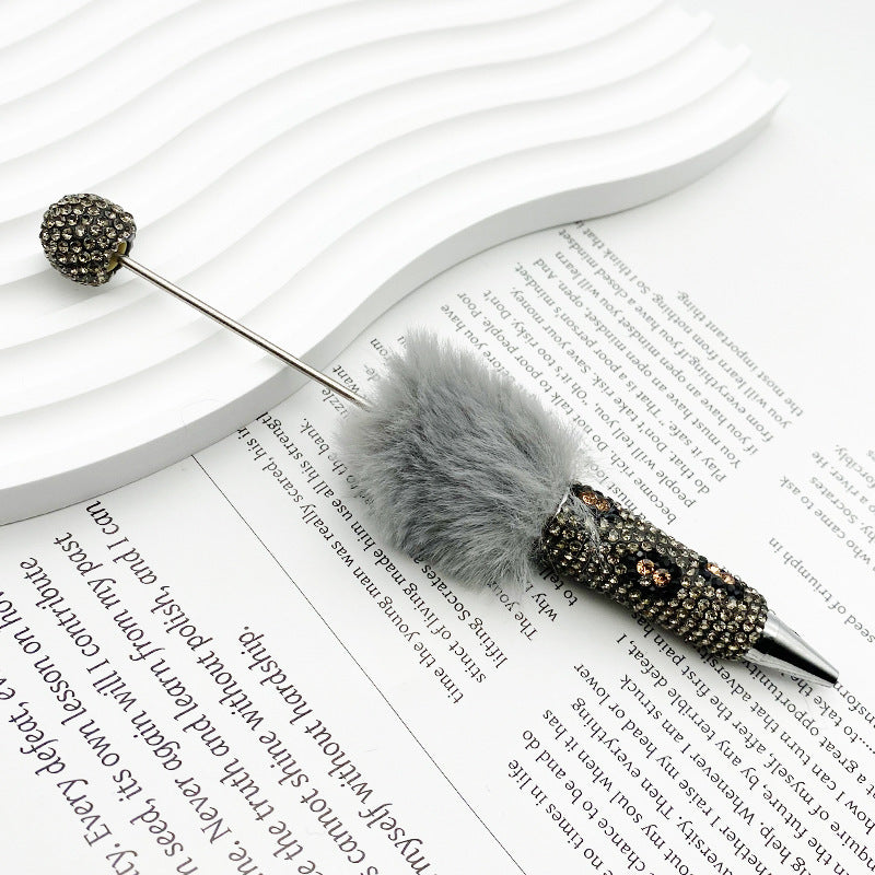 New creative DIY pom-pom bead pen, leopard print full diamond bead ballpoint pen, color cute cartoon pen wholesale