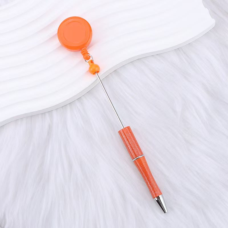 New easy-to-pull buckle beaded ballpoint pen, retractable plastic easy-to-pull retractable buckle, creative bead pen pull wire buckle