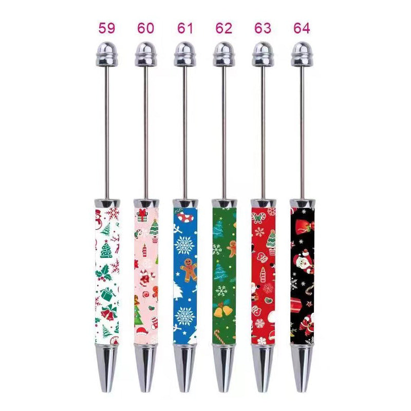 DIY Christmas bead pen, creative heat transfer flower film pattern handmade personalized beaded ballpoint pen spot wholesale