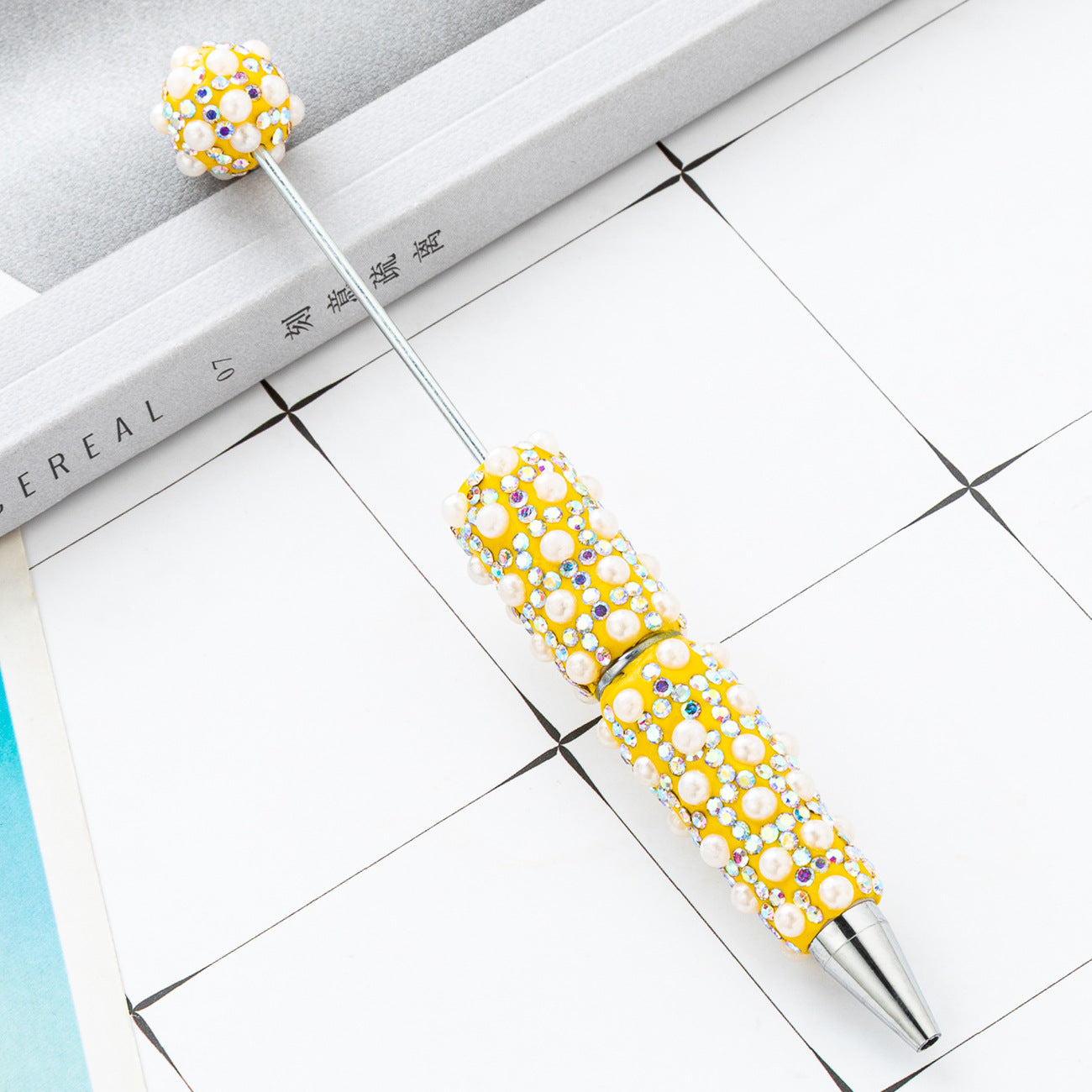 Cross-border DIY pearl bead pen handmade full of diamonds pearl bead pen swirling multi-color bead pen plastic pen