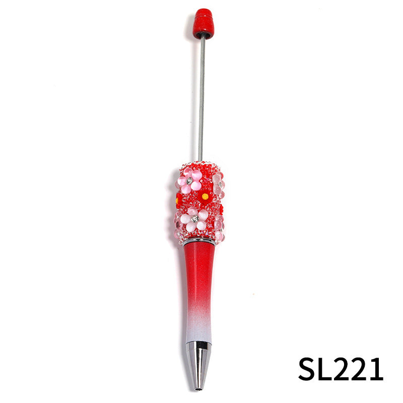 Heavy industry DIY three-dimensional flower gypsy coarse sugar pattern multi-color beaded rotating ballpoint pen