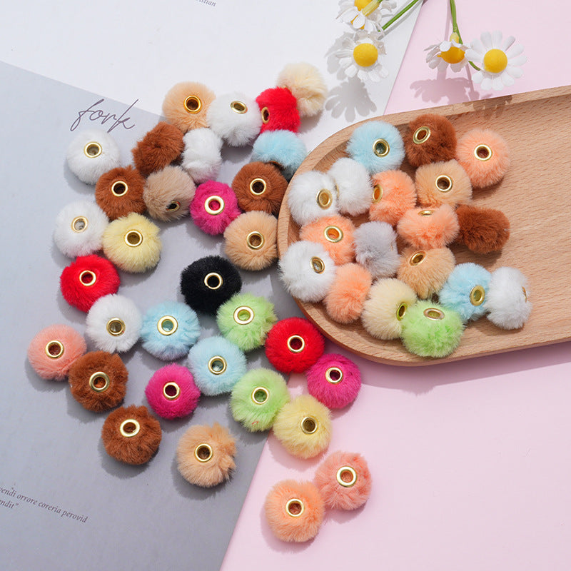 Imitation Rabbit Fur Plush Hanging Ball Beads Beads 20mm Straight Hole Hairball Beads DIY Mobile Phone Chain Accessories
