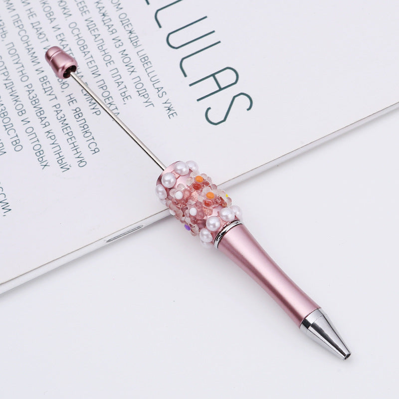 Cross-border DIY pearl flower bead pen handmade patch plastic ballpoint pen, cartoon flower bone pearl gift pen