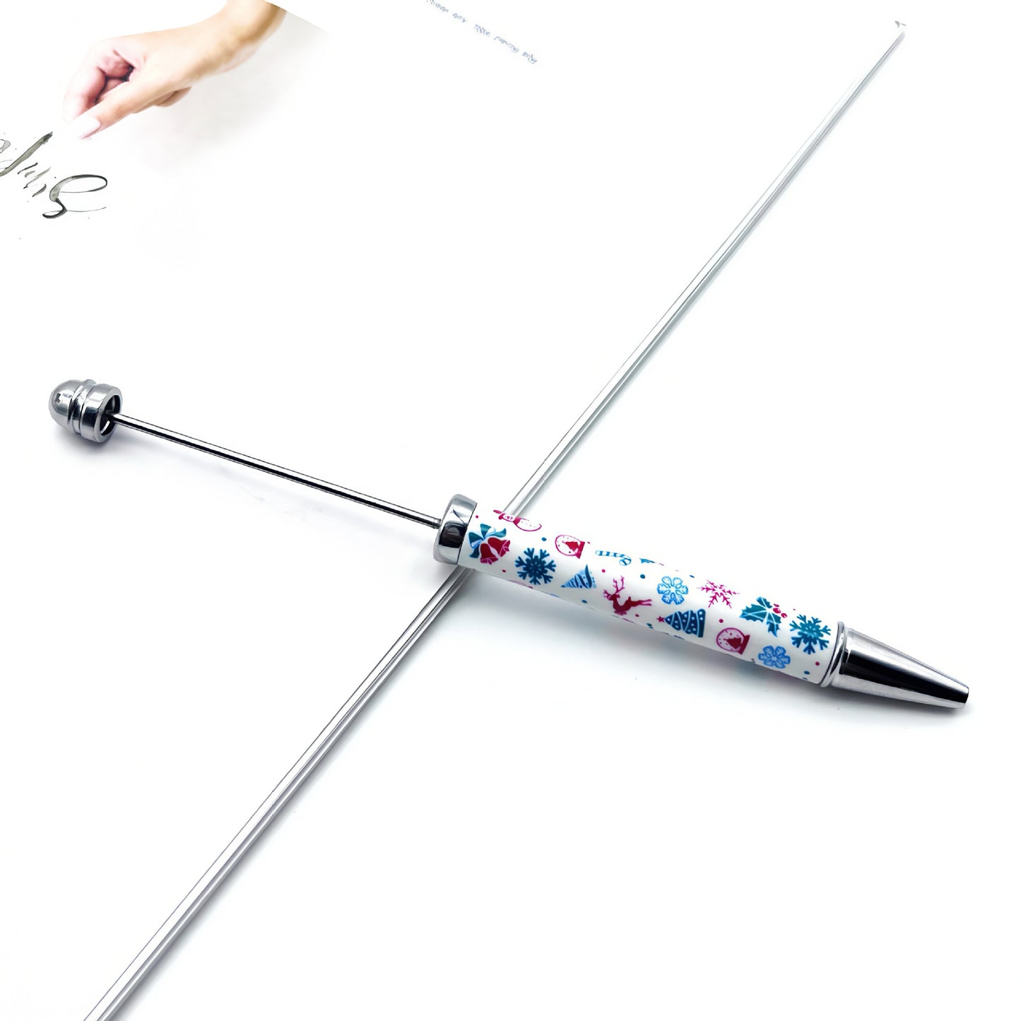 DIY Christmas bead pen, creative heat transfer flower film pattern handmade personalized beaded ballpoint pen spot wholesale