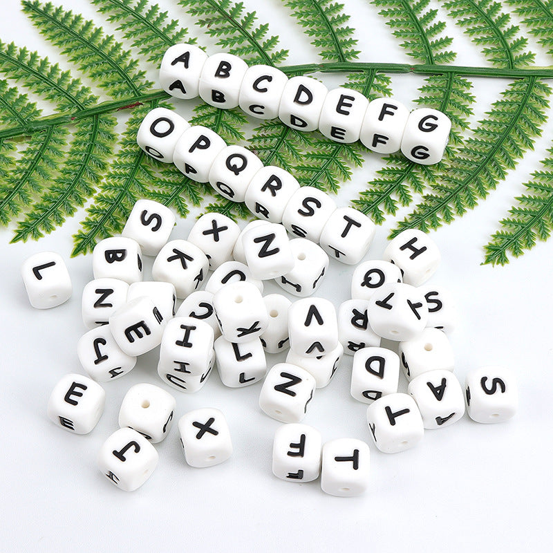 12Mm English Alphabet Silicone Beads Baby Teething Beads DIY Pacifier Chain Beaded Loose Beads Alphabet Beads