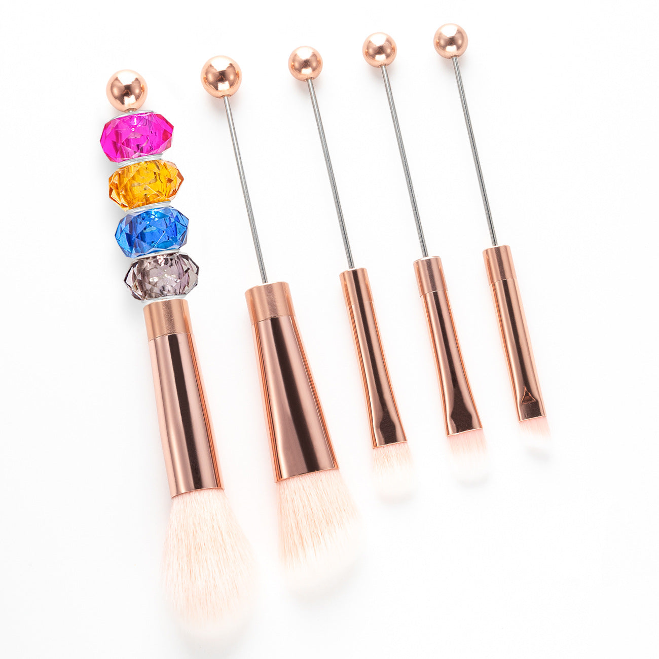 DIY metal handle string beads makeup brush set, concealer brush, eyeshadow brush, eyebrow brush, makeup, makeup tools wholesale