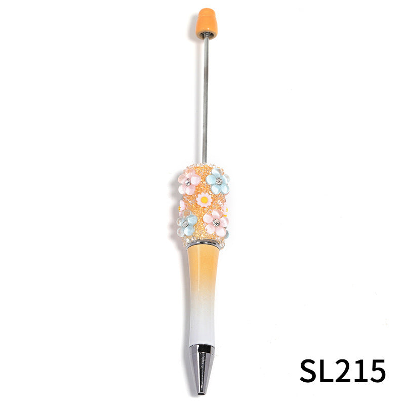 Heavy industry DIY three-dimensional flower gypsy coarse sugar pattern multi-color beaded rotating ballpoint pen