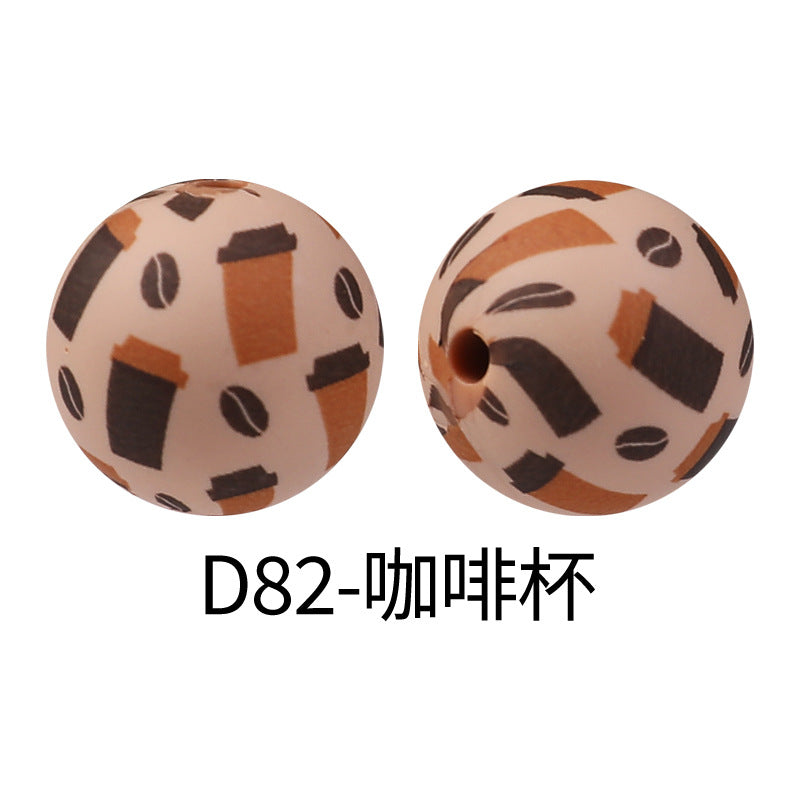 15mm new rhombus pattern silicone beads water transfer leopard print bracelet beaded jewelry silicone loose beads wholesale #51-79