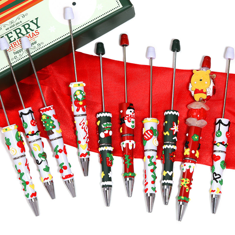 Cross-border Christmas hand-painted bead pen fashionable high-value cartoon bead pen new Santa Claus painted bead pen
