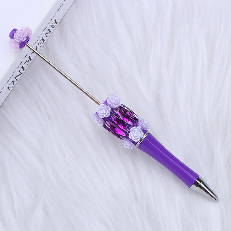 DIY flower mermaid bead pen pure handmade patch pen cap sticker rose mermaid bead pen, student gift pen