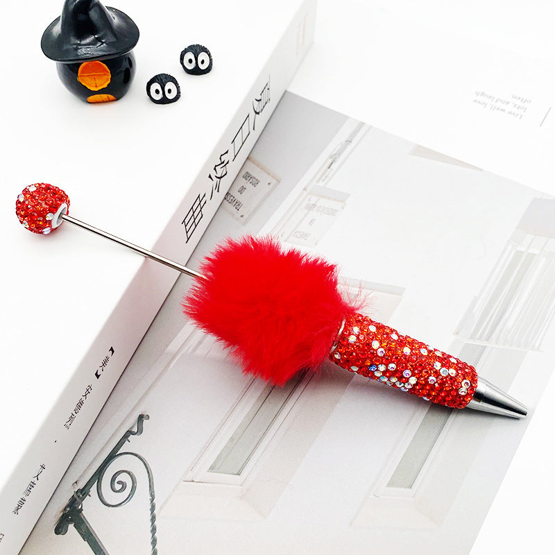 Hairball AB full drill bead pen, pen cap with drill pure hand sticker drill ballpoint pen beadedpen cute plush pen