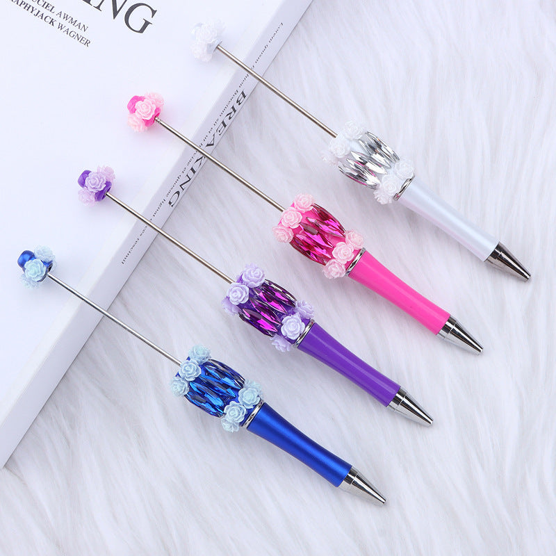DIY flower mermaid bead pen pure handmade patch pen cap sticker rose mermaid bead pen, student gift pen