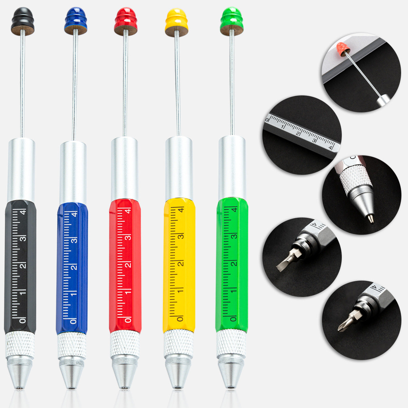 Multifunctional metal tool pen 5-in-1 painting scale screwdriver ballpoint pen DIY beading tool pen