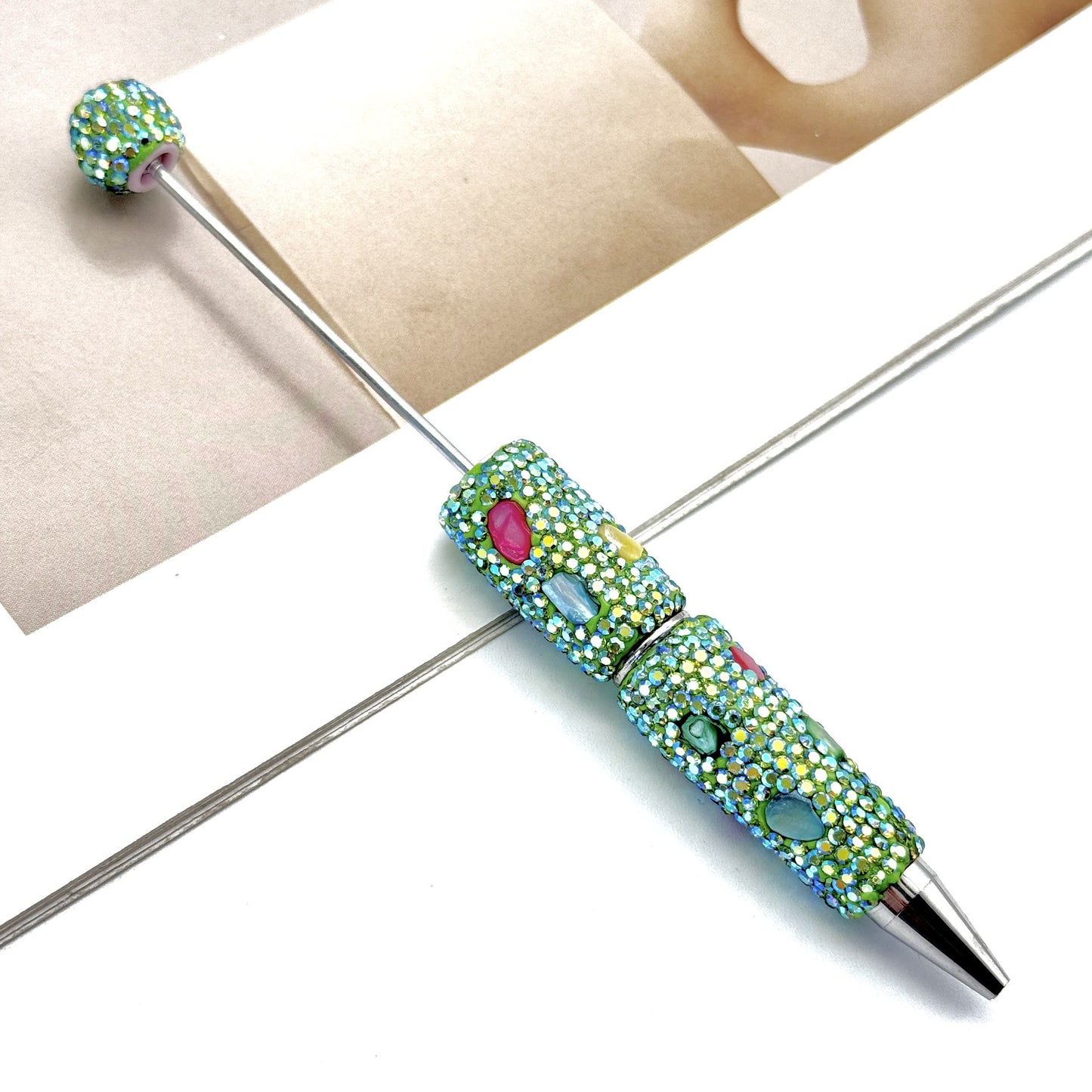 Cross-border electroplating colorful shell full diamond bead pen DIY handmade diamond ballpoint pen colorful shell stone pen