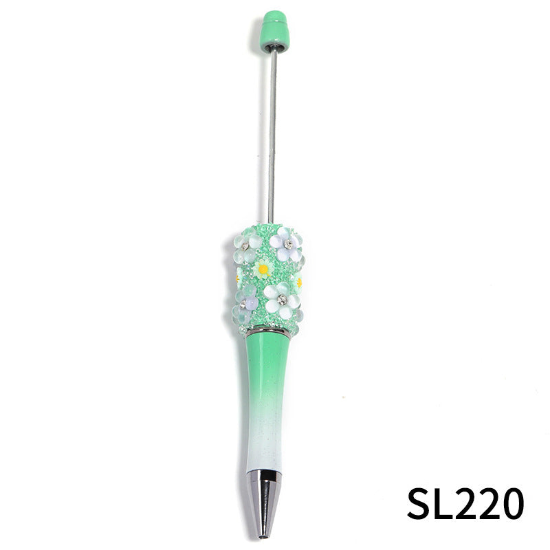 Heavy industry DIY three-dimensional flower gypsy coarse sugar pattern multi-color beaded rotating ballpoint pen