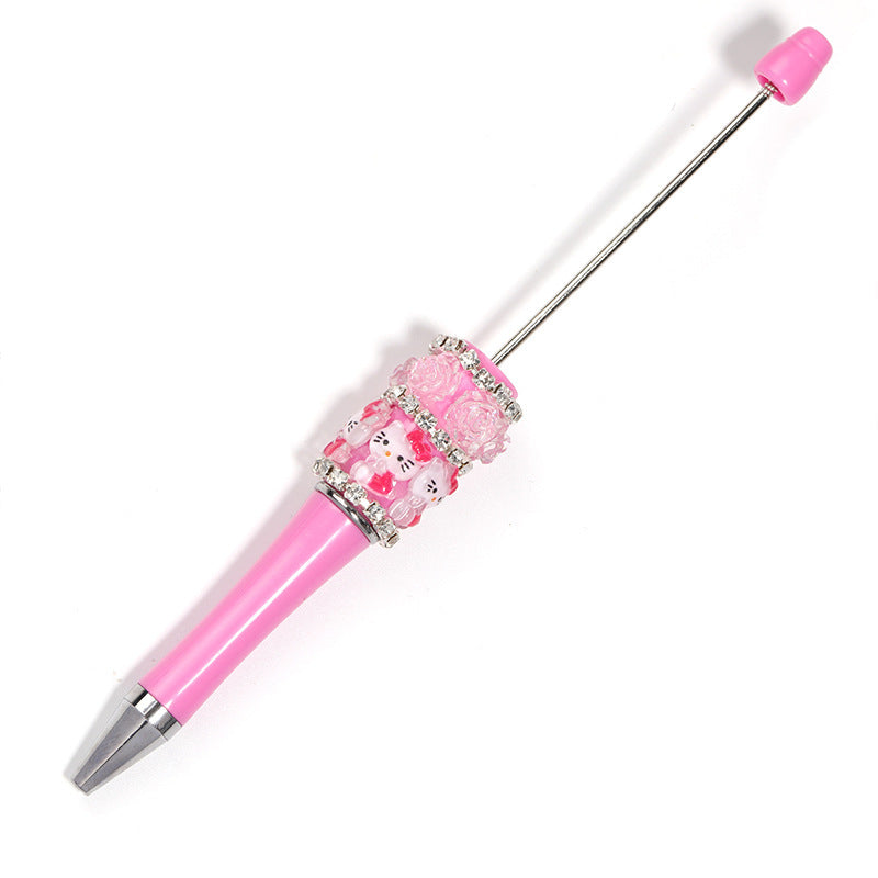 Heavy Industry DIY Resin HelloKitty Cat Camellia Rose Rhinestone Chain Beaded Ballpoint Pen