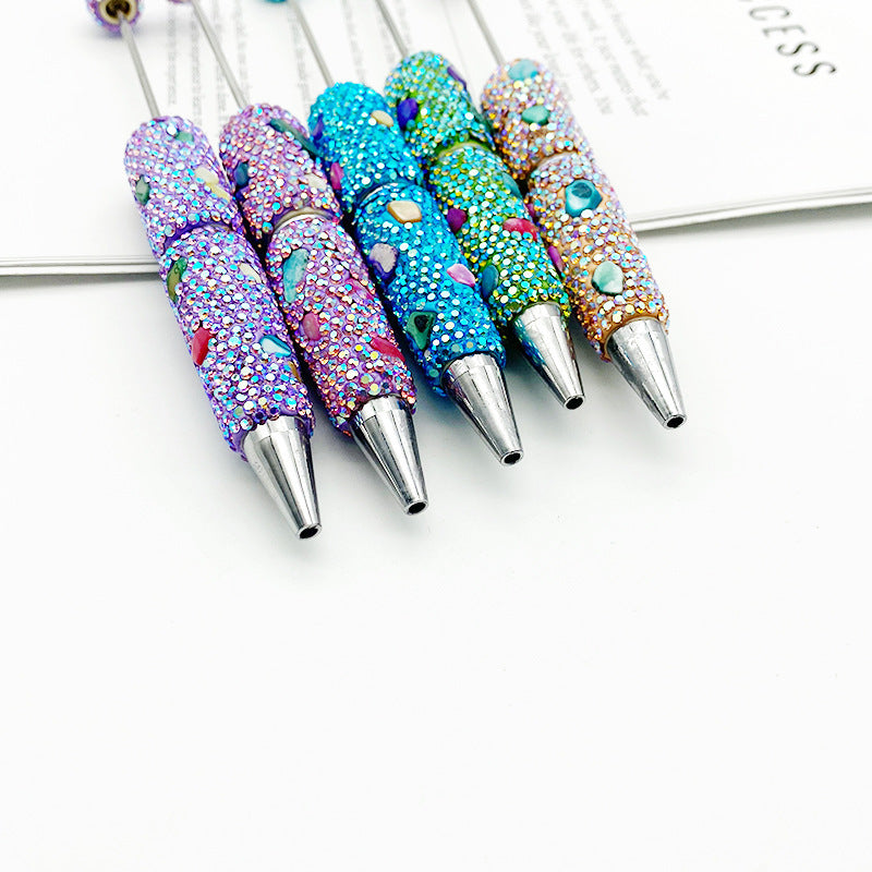 DIY colorful shell full diamond bead pen, handmade bead full diamond ballpoint pen puzzle colorful diamond gifts stationery