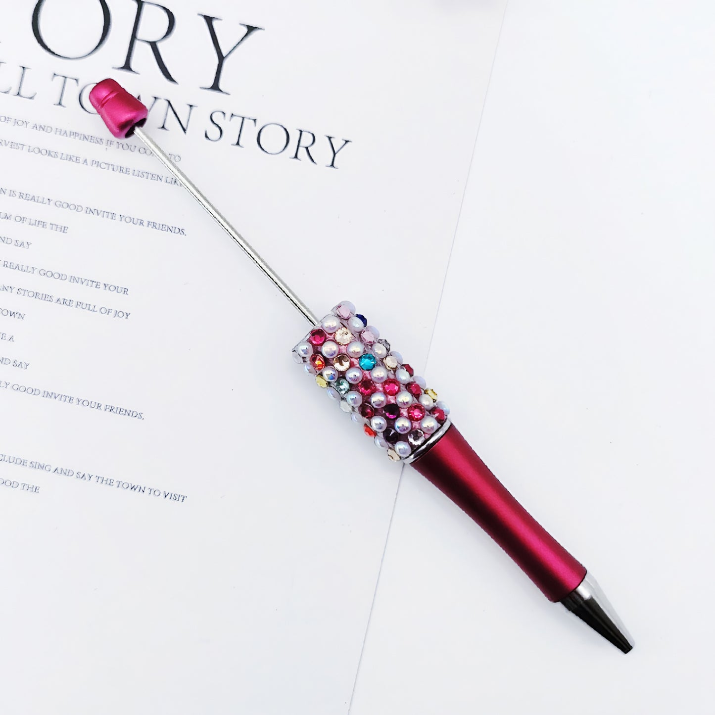 Gradual change color candy diamond bead pen DIY handmade diamond pearl agate ballpoint pen, cute creative gift pen