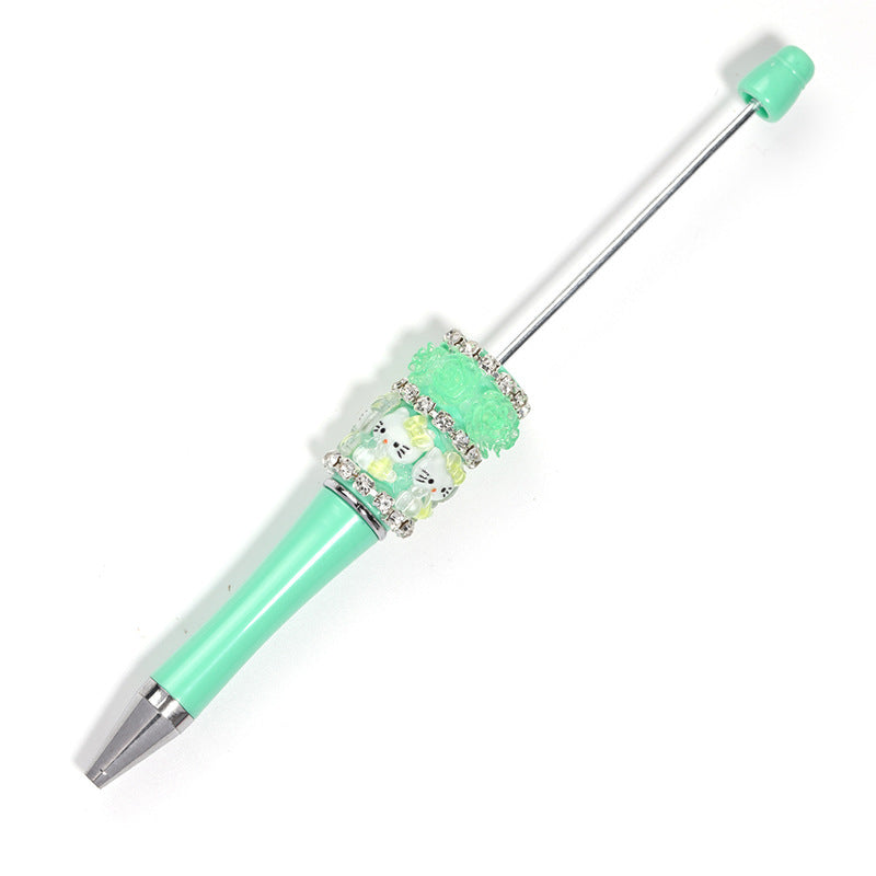 Heavy Industry DIY Resin HelloKitty Cat Camellia Rose Rhinestone Chain Beaded Ballpoint Pen