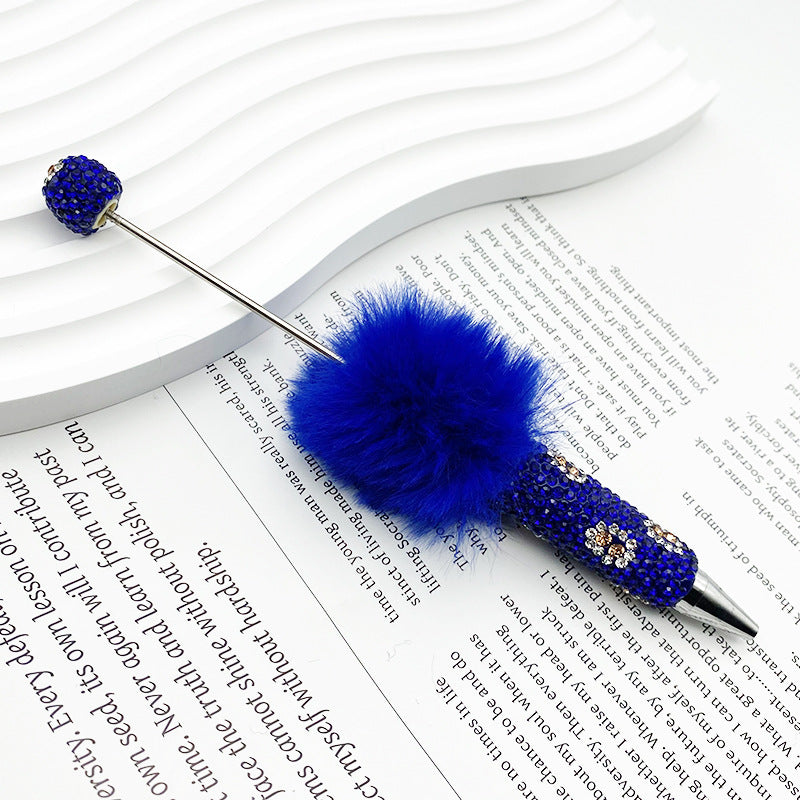 New creative DIY pom-pom bead pen, leopard print full diamond bead ballpoint pen, color cute cartoon pen wholesale