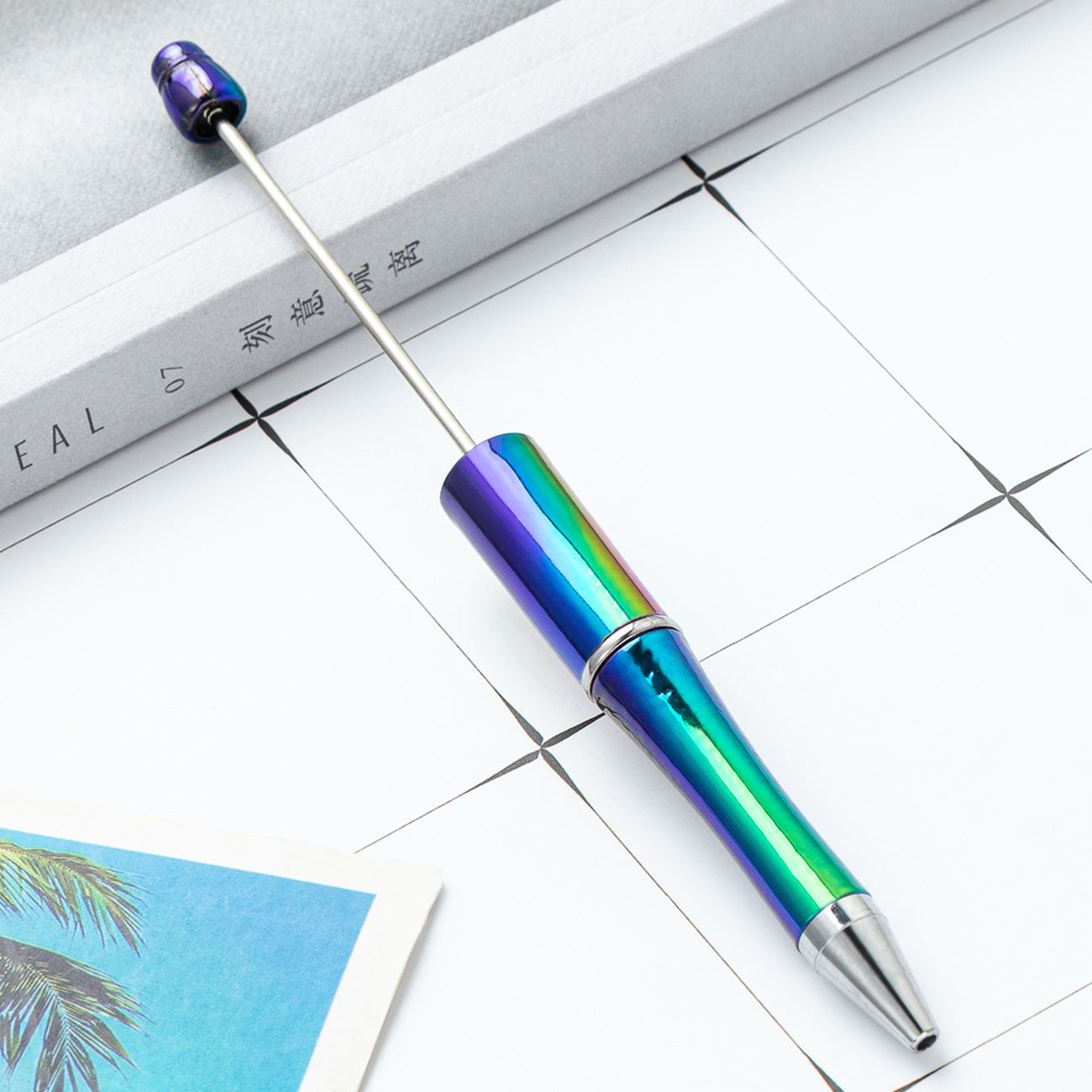 Cross-border plastic bead pen wholesale student creative handmade DIY ballpoint pen new UV gradual change bead pen wholesale