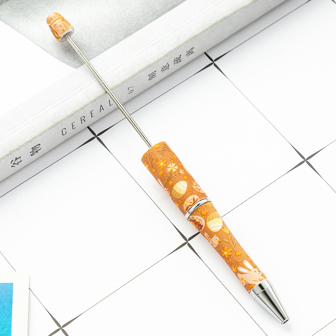 DIY plastic bead pen creative Easter rabbit ballpoint pen spot wholesale multi-color printing spinning bead pen