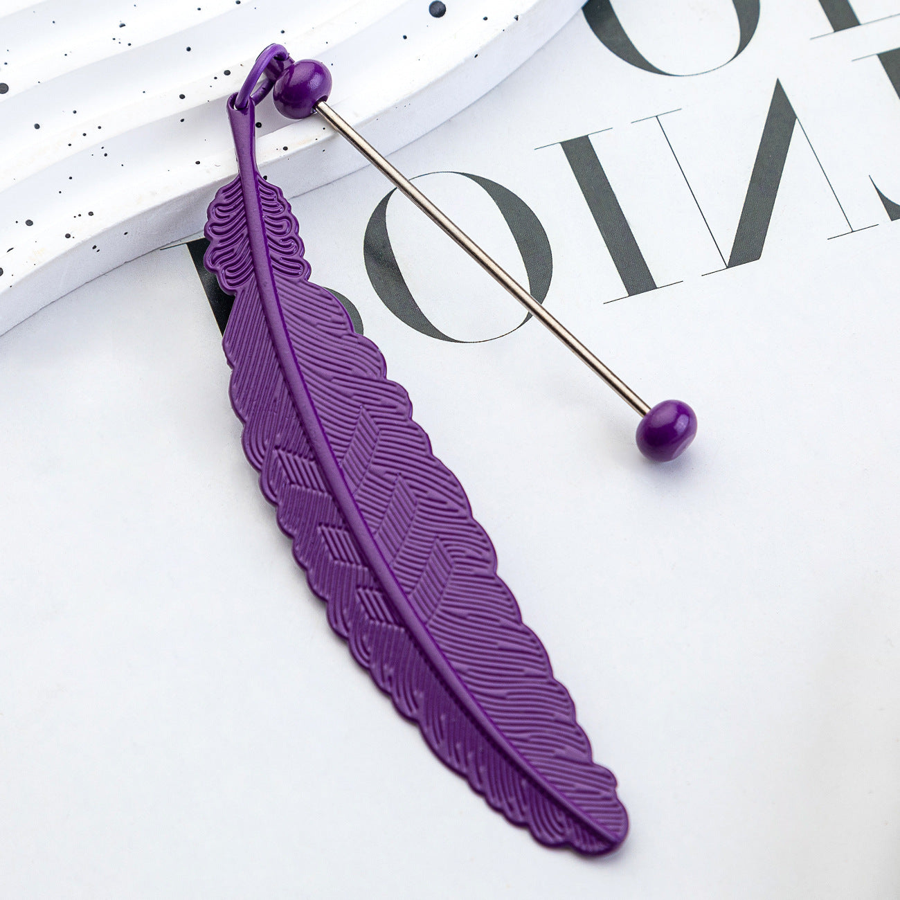 Spot metal feather bookmark creative DIY beaded bookmark pendant children's reward small gift mark book page folder