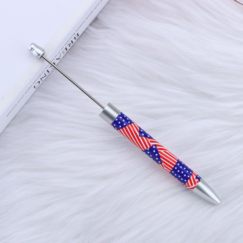 DIY long printed bead pen, national flag sunflower pattern creative cute grain bead pen plastic bead ballpoint pen