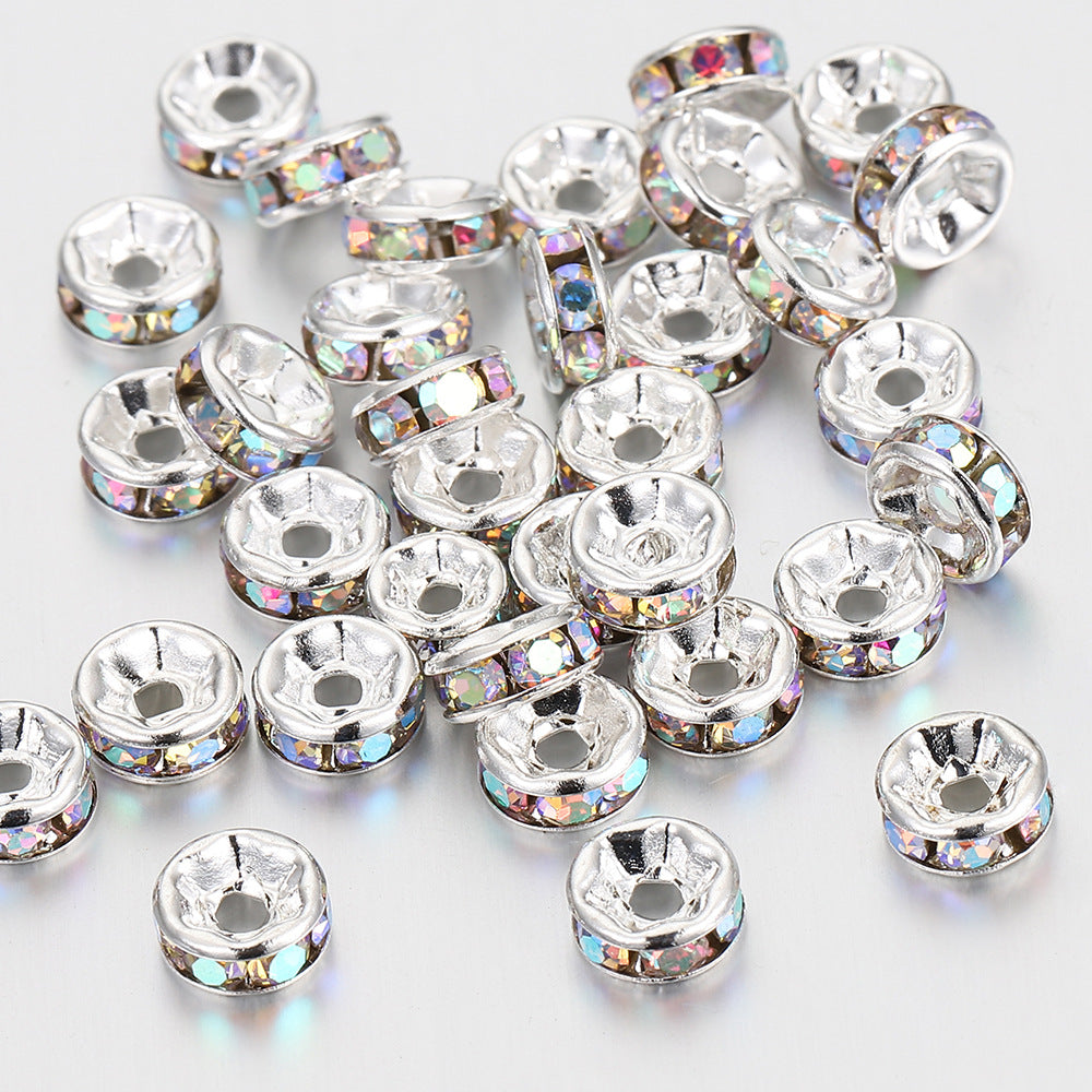 10mm Sliver Color-retaining Rhinestone Beads, Diamond Rings, Inlaid Zircon Spacers, Beaded Handmade Bracelets, DIY Jewelry Accessories.