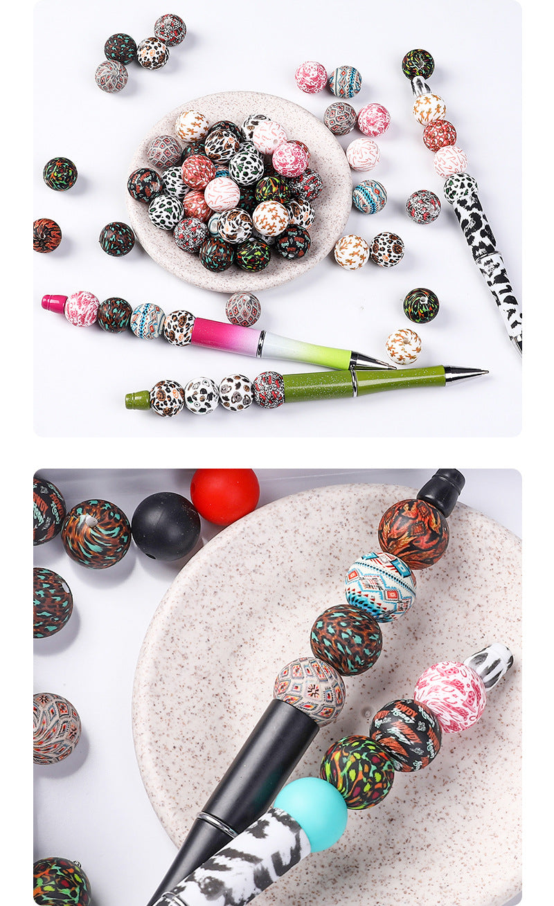 15mm new rhombus pattern silicone beads water transfer leopard print bracelet beaded jewelry silicone loose beads wholesale