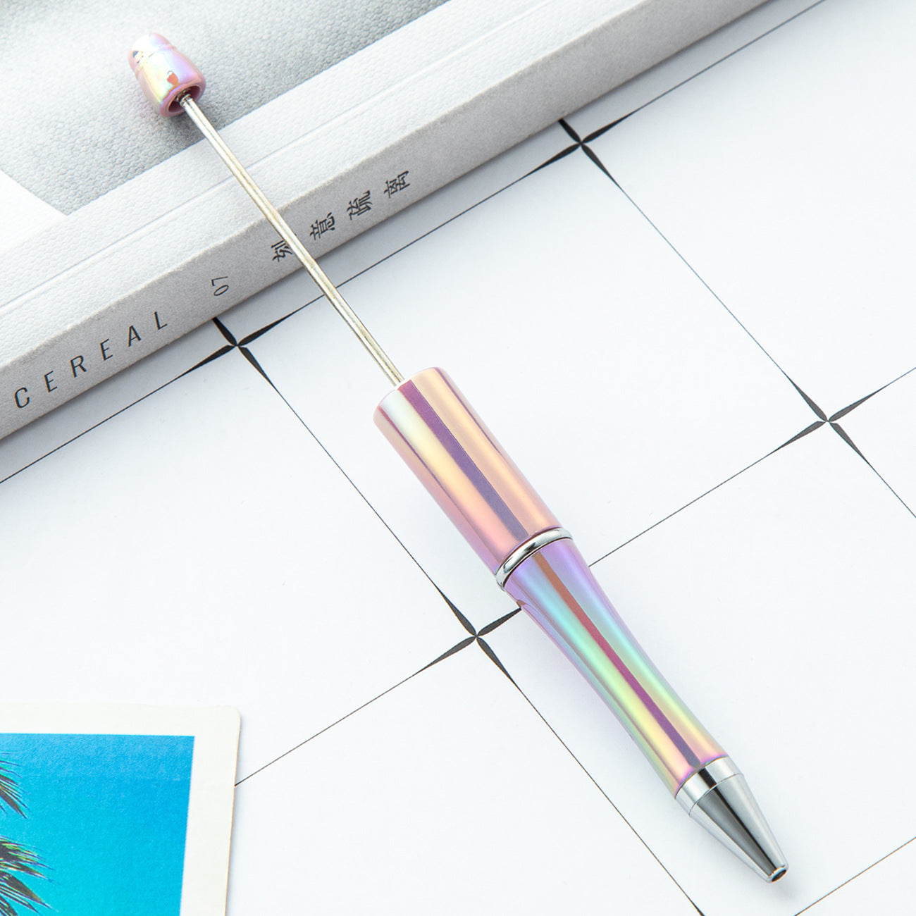 Cross-border plastic bead pen wholesale student creative handmade DIY ballpoint pen new UV gradual change bead pen wholesale