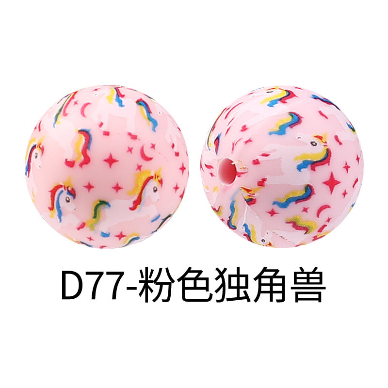 15mm new rhombus pattern silicone beads water transfer leopard print bracelet beaded jewelry silicone loose beads wholesale #51-79