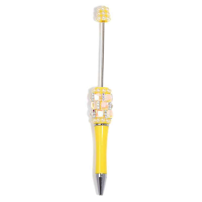 Creative DIY bead pen heavy industry high value square diamond pearl diamond bead pen multi-color plastic rotating ballpoint pen