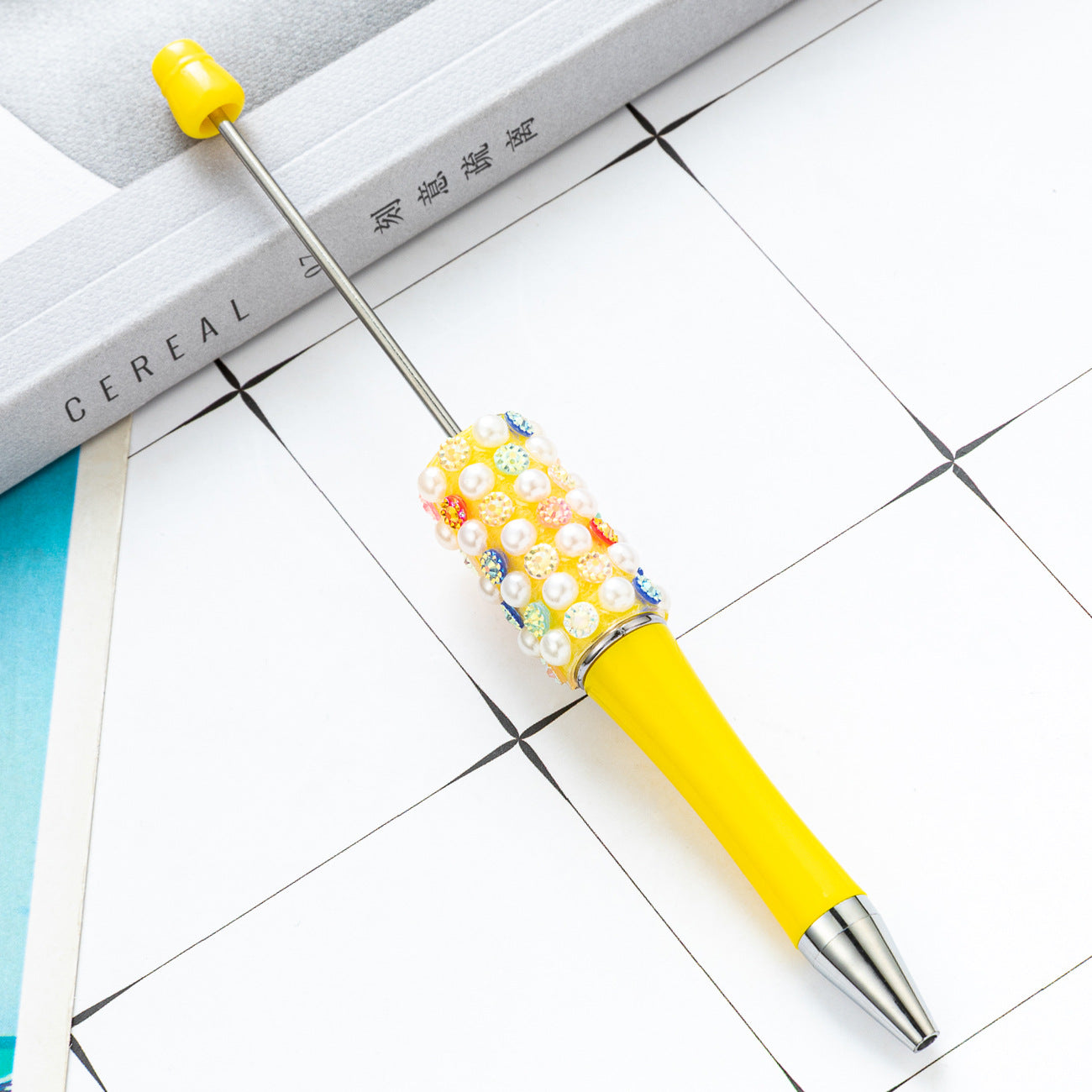 New DIY colorful pearl diamond bead pen dopamine gradual change color beaded ballpoint pen multi-color rotating bead pen