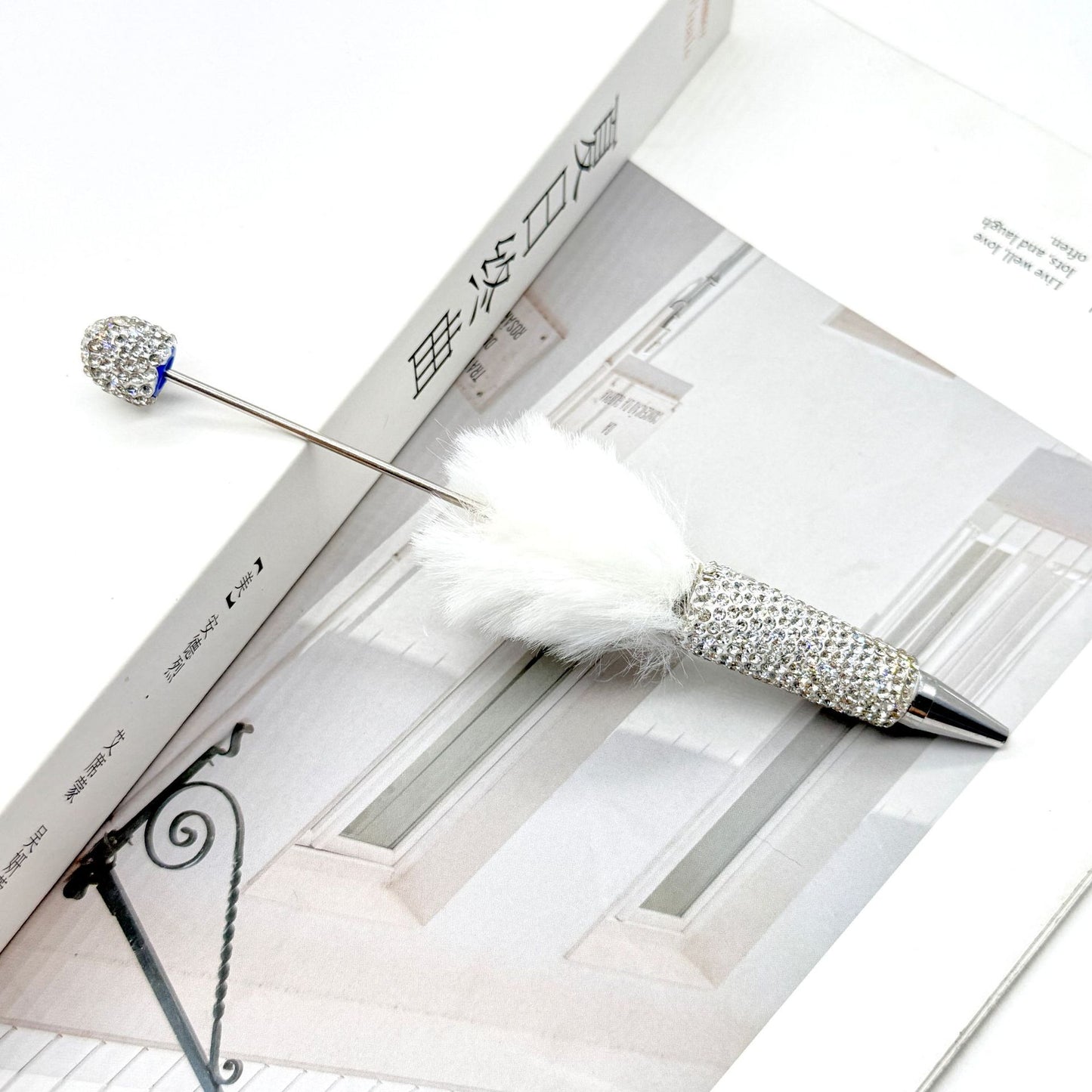 Hairball AB full drill bead pen, pen cap with drill pure hand sticker drill ballpoint pen beadedpen cute plush pen
