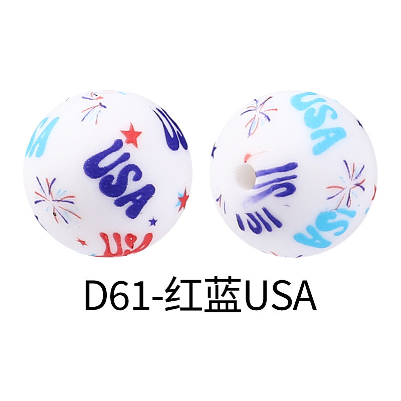 15mm new rhombus pattern silicone beads water transfer leopard print bracelet beaded jewelry silicone loose beads wholesale #51-79