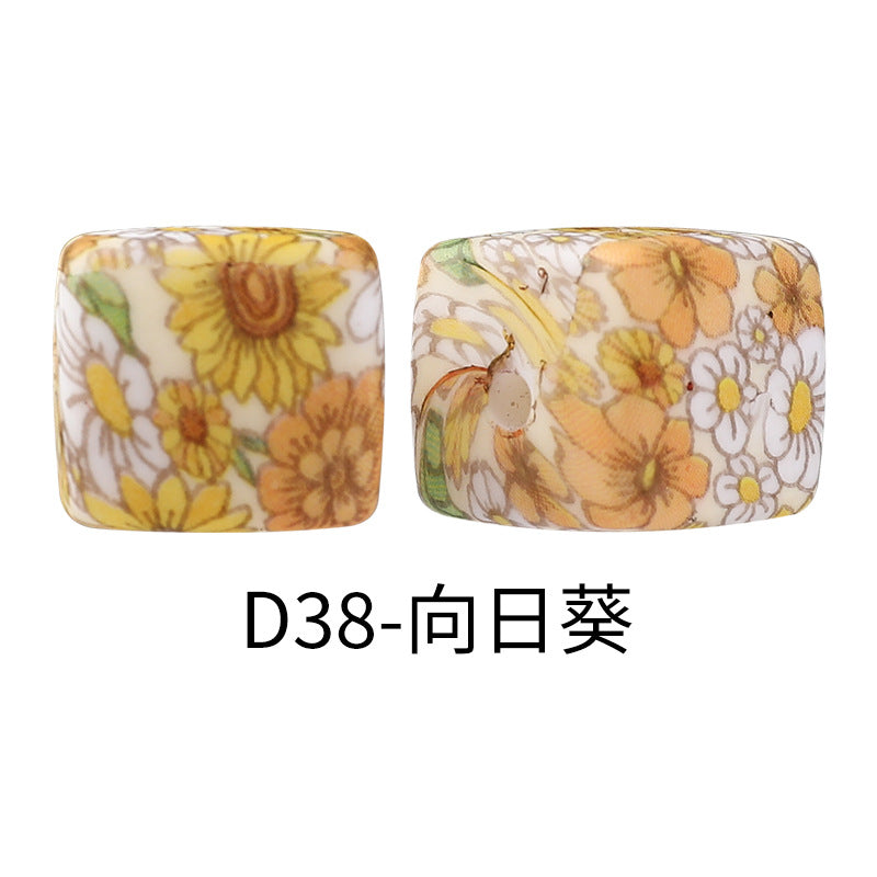 New Square Watermark Silicone Beads 14mm Beaded Spacer DIY Necklace Accessories Square Printing Beads Wholesale