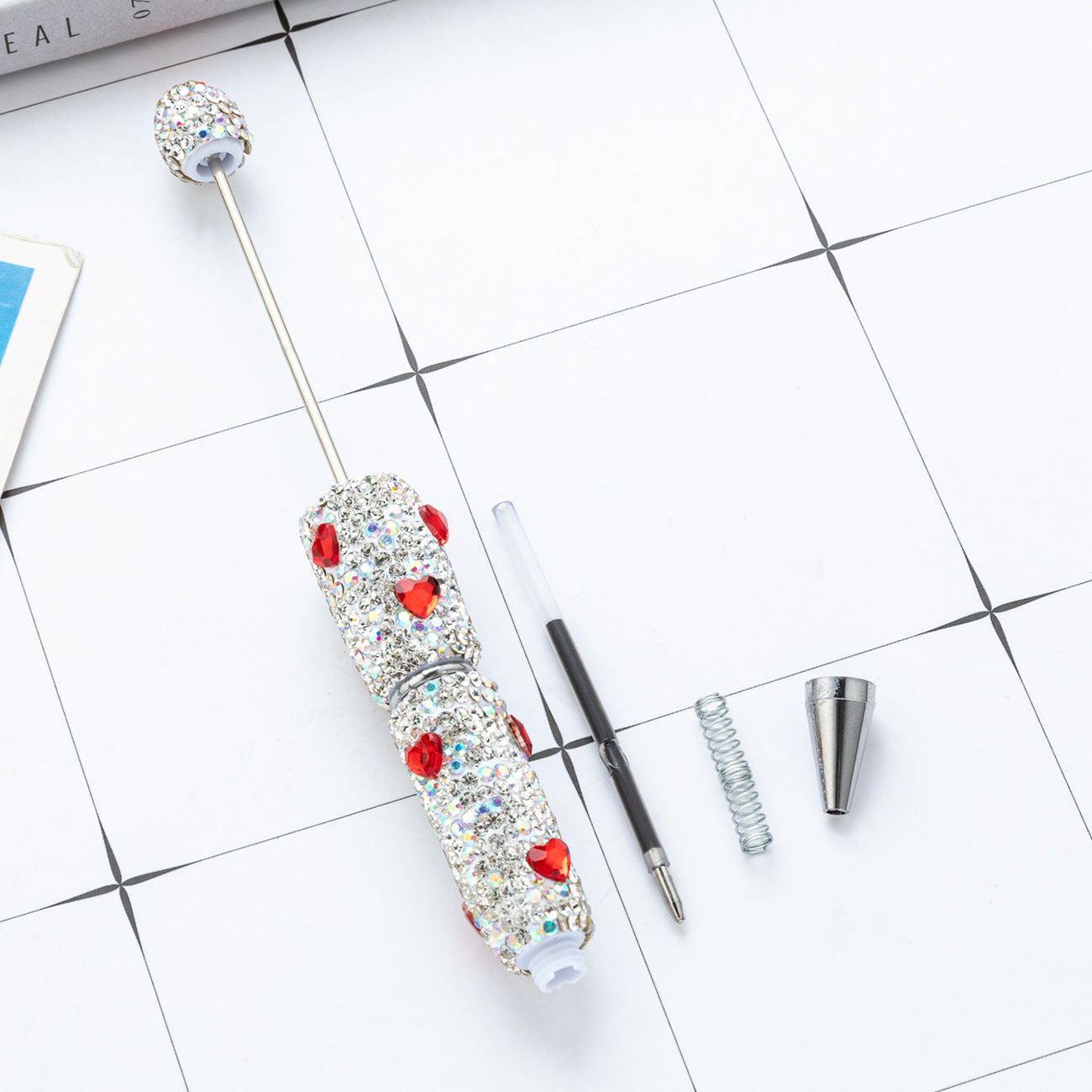 Cross-border love bead pen DIY heavy industry diamond-encrusted bead pen hand-pasted full diamond bead ballpoint pen plastic pen